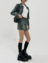 Beto Washing Cut Crop Denim Set Jacket