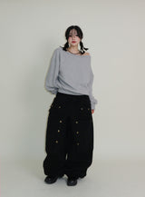 Kuro banding snap pocket wide fit washed pants