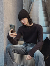 フィットリブマッスルラグランブラッシュドロングスリーブTシャツ