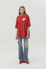 MELTING CHERRY PIGMENT WASHING T-SHIRT [RED]