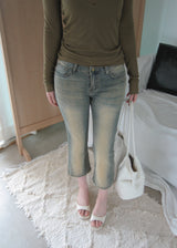 Zpi Vintage-Washed Low-Rise Capri Denim Jeans