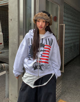 Land Stars and Stripes Two-Way Semi-Crop Hooded Zip-Up