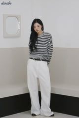 white cotton wide casual pants