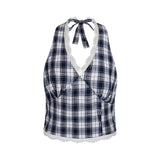Rosy Check Lace Halter Top 231776629