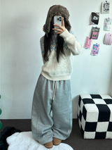 STRING/FLEECE❤SIDE PINTUCK BALLOON LONG PANTS WIDE🤍🩶🖤3COLOR