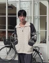Bomb Cowichan color matching knit zip-up