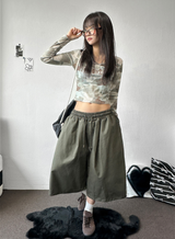 Frendi Cotton Multi Over Long Bermuda Pants 5 Color 
