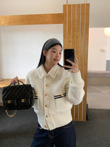 Gold button quilting jacket cardigan