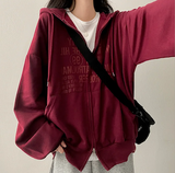 Lantic Lettering Boxy Fit Two Way Hooded Zip-Up