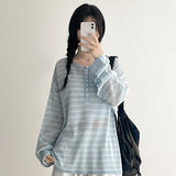 Henry neck knit mood button striped knit (4 colors) 
