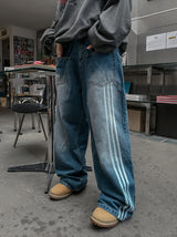 Reverse line wide denim pants