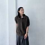 Muted Grid Knit Short Sleeve Top