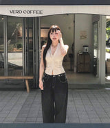 ラブフレンチシャーリングホルタースリーブレスbl/トップ