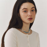 [925 SILVER] Pearl Ribbon Necklace (2colors)