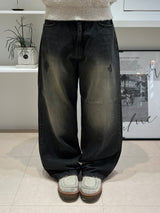 ラスチックブラックデニムワイドパンツ (XS, S, M, L)