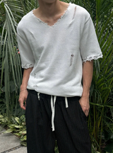 [S/S] Vacance damage v neck half knit(3color)