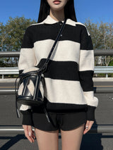 [UNISEX] タケハチダンガラストライプドカラーネックロングスリーブニット (5 colors)