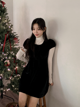 [SHOPPERMADE] Velvet Puff Mini Dress