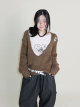 Kibet Heart Vintage Printed Long Sleeve T-Shirt