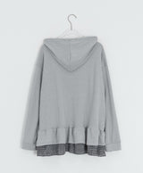Nahin Check Patch Frill Hood Long Sleeve Tee