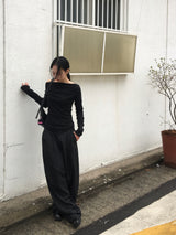 レウアボタンオフショルダー長袖Tシャツ (6c)