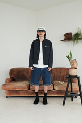 Washed denim shorts/dark-blue