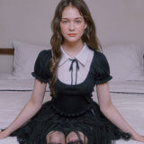Lovely puff sleeve shirt - BLACK