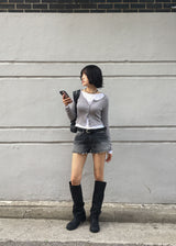 リブ Uネックカーディガン