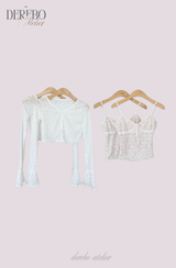 White Daisy flare cardigan two-piece(SET)