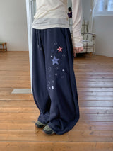Snao Star Embroidered Patch Banding Wide Pants