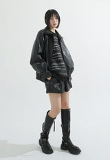 Raglan 2way zip-up leather Jacket