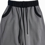 カーブカットカラーブロッキングトレーニングコットンワイドロングパンツ (2 colors)
