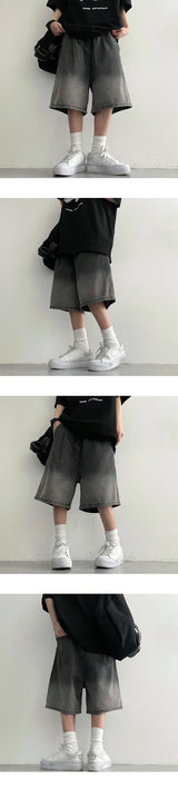 Looktel Pintuck Gradient Bermuda Black Denim Pants
