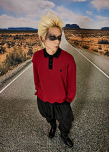  Pique collar oversized fit sweatshirts Burgundy