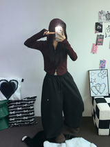 STRIPE SLIN クロップドフーディージップアップ 🤎❤🩶🖤3COLOR