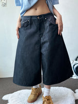Teki Check Pocket Wide Denim Bermuda Shorts 2color