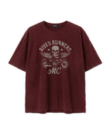 メンズコットン半袖クロップドTシャツ モーターサイクル バーガンディ