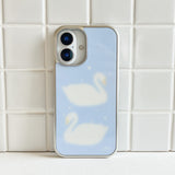 swan silver glossy glass phone case