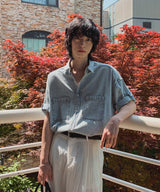 Danish ロールアップハーフデニムシャツ