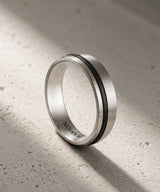 NR-302 Curved Black Line Matte Silver Surgical Ring