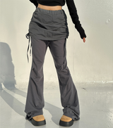 CRINKLE BOW PLEATED TWO-LAYER コットンブーツカットトレーニングスカートパンツレギンス - 2 COLOR