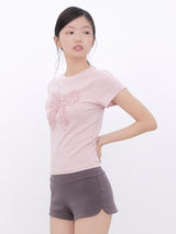 ドットフリルリボンTシャツ (PINK)
