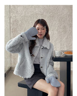 Cozy Flip-collar Fleece Short Jacket (Mitten Set)