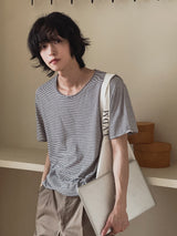 [LANARCH] ストライプUネック半袖Tシャツ