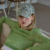 Round Logo Tweed Ball Cap (Black&Green&White)