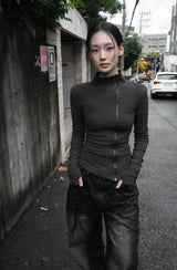 26FW★ オフセット リブ ハイネック ジップアップ