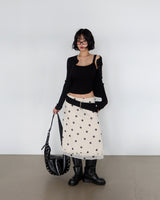 dot frill midi skirt