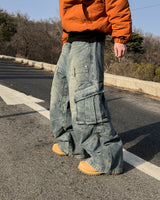 カーワイドマルチカーゴデニムパンツ