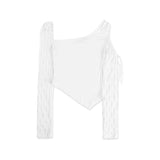 Cut Out Wave Sleeve Top [White]