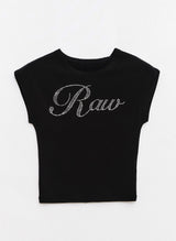 ロゴ キュービック クロップトップ Black